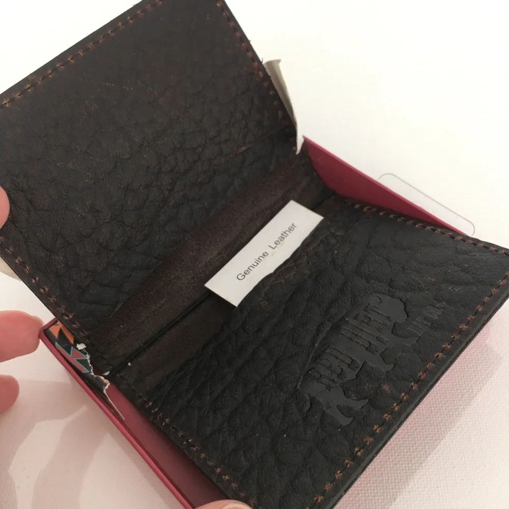 Red Dirt Hat Co Mens Bison Grain Leather Bifold Card Case NEW Brown Wallet NWT